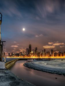 Preview wallpaper chicago, illinois, lighthouse, buildings, beach, hdr