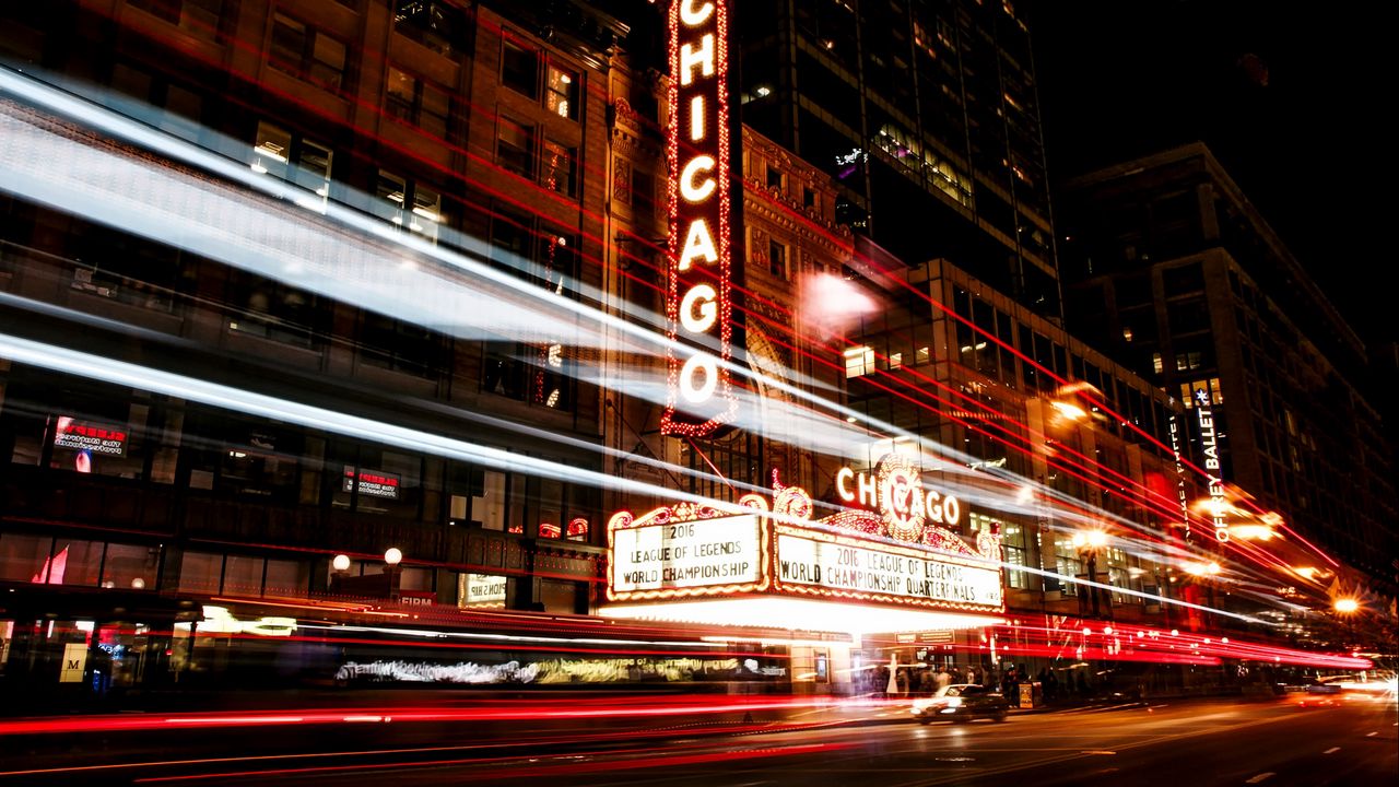 Wallpaper chicago, illinois, night, city, traffic