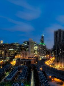 Preview wallpaper chicago, illinois, night, skyscrapers, city lights, hdr