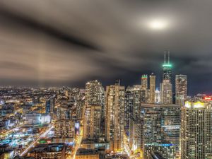 Preview wallpaper chicago, lights, night city, buildings, skyscrapers