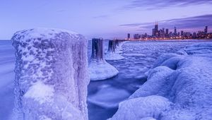 Preview wallpaper chicago, night city, winter, ice, frost