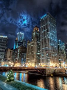 Preview wallpaper chicago, river, bridge, skyscrapers, hdr