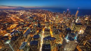 Preview wallpaper chicago, usa, skyscrapers, night, city lights, hdr