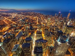 Preview wallpaper chicago, usa, skyscrapers, night, city lights, hdr