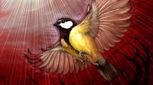 Preview wallpaper chickadee, bird, rays, shine, tree, art