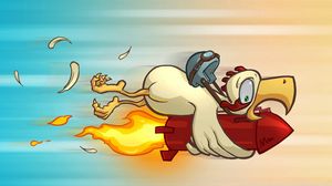 Preview wallpaper chicken, flying, explosion, fire, drawing, fear