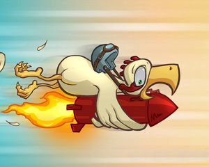 Preview wallpaper chicken, flying, explosion, fire, drawing, fear