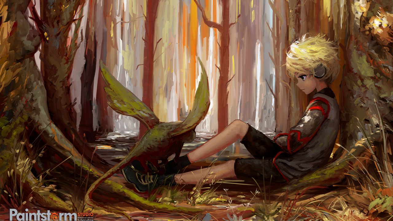 Wallpaper child, art, loneliness, forest, trees