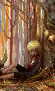 Preview wallpaper child, art, loneliness, forest, trees