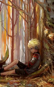 Preview wallpaper child, art, loneliness, forest, trees