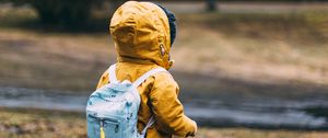 Preview wallpaper child, backpack, autumn, walk