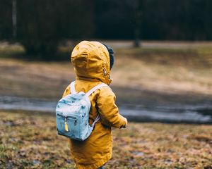 Preview wallpaper child, backpack, autumn, walk