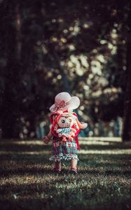 Preview wallpaper child, backpack, toy, park, walk