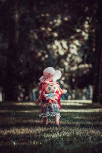 Preview wallpaper child, backpack, toy, park, walk