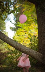 Preview wallpaper child, balloon, dress, holiday, tree