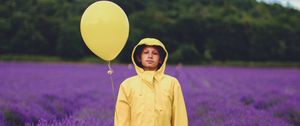 Preview wallpaper child, balloon, lavender, field, jacket