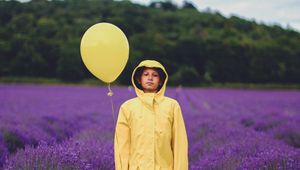 Preview wallpaper child, balloon, lavender, field, jacket