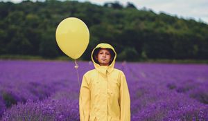 Preview wallpaper child, balloon, lavender, field, jacket