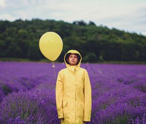 Preview wallpaper child, balloon, lavender, field, jacket