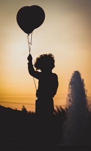 Preview wallpaper child, balloon, silhouette, sunset