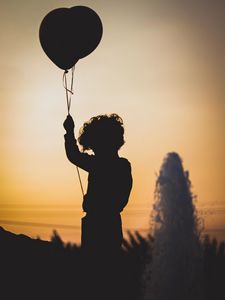 Preview wallpaper child, balloon, silhouette, sunset