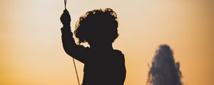 Preview wallpaper child, balloon, silhouette, sunset