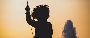 Preview wallpaper child, balloon, silhouette, sunset