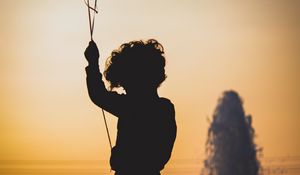 Preview wallpaper child, balloon, silhouette, sunset