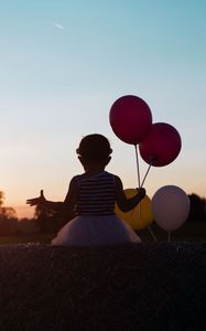 Preview wallpaper child, balloons, sunset