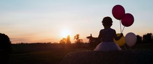 Preview wallpaper child, balloons, sunset