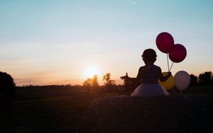 Preview wallpaper child, balloons, sunset