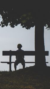 Preview wallpaper child, bench, alone, solitude, silhouette, loneliness