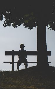 Preview wallpaper child, bench, alone, solitude, silhouette, loneliness