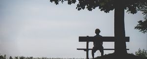 Preview wallpaper child, bench, alone, solitude, silhouette, loneliness