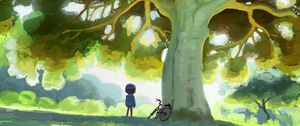 Preview wallpaper child, bike, tree, nature, art