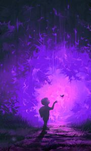 Preview wallpaper child, butterfly, portal, forest, fantastic, art