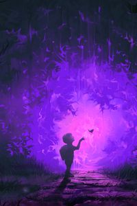 Preview wallpaper child, butterfly, portal, forest, fantastic, art