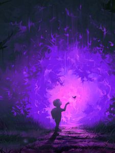 Preview wallpaper child, butterfly, portal, forest, fantastic, art