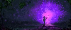 Preview wallpaper child, butterfly, portal, forest, fantastic, art