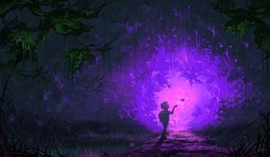 Preview wallpaper child, butterfly, portal, forest, fantastic, art