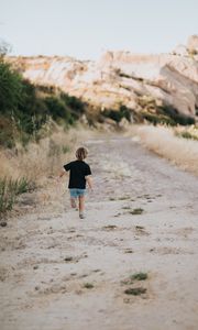 Preview wallpaper child, childhood, run, road, grass