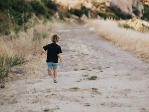 Preview wallpaper child, childhood, run, road, grass