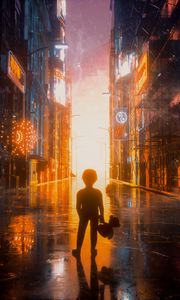 Preview wallpaper child, city, flash, street, light, bright