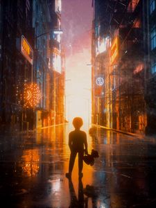 Preview wallpaper child, city, flash, street, light, bright
