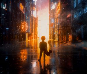 Preview wallpaper child, city, flash, street, light, bright