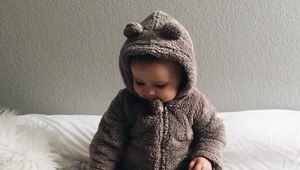 Preview wallpaper child, costume, cute, bear cub, childhood