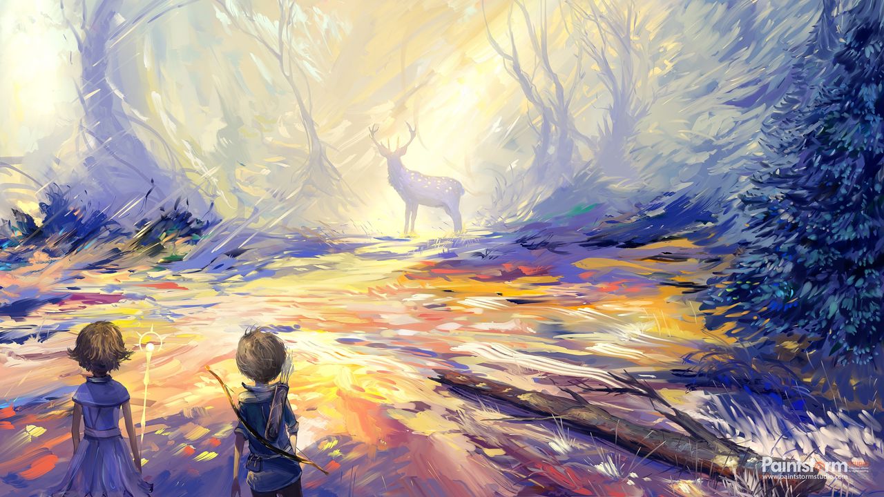 Wallpaper child, deer, art, hunting