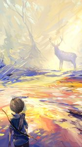 Preview wallpaper child, deer, art, hunting
