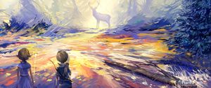 Preview wallpaper child, deer, art, hunting