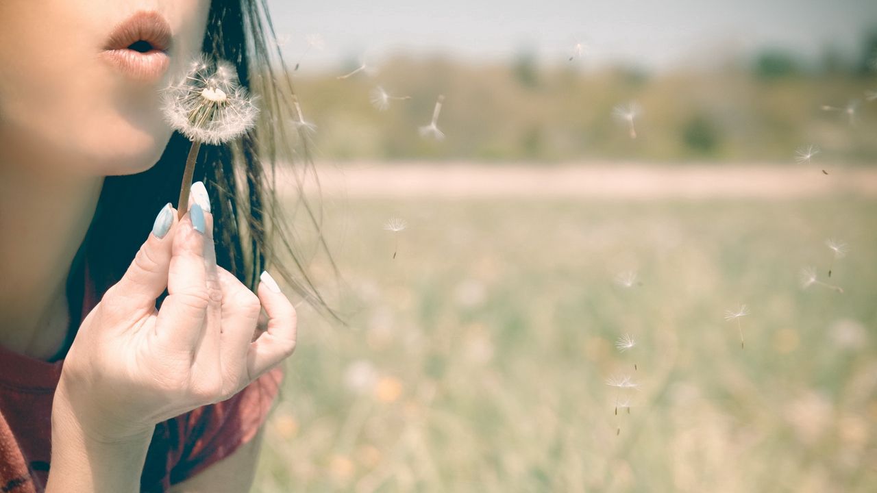 Wallpaper child, face, breath, dandelion